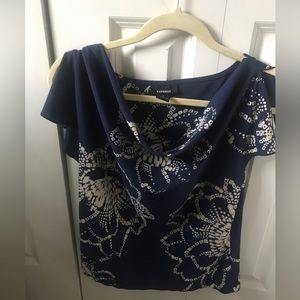 Express Flowy Size L Top Cowl Neck Flutter Sleeves Workwear Floral